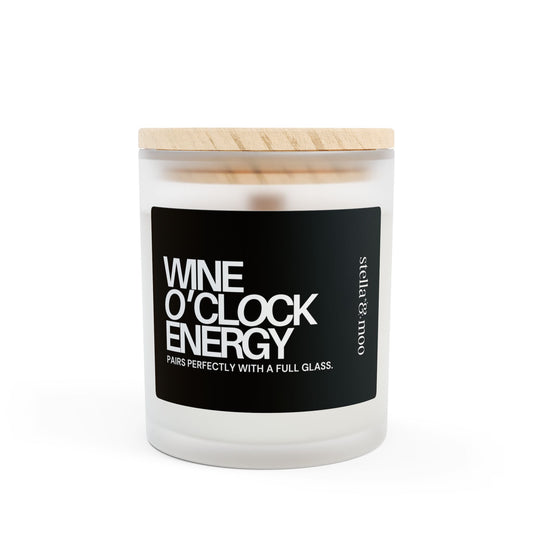 Wine O'Clock Energy Candle Frosted Glass (Hand Poured 11 oz)