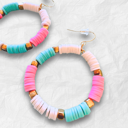 colorful hoop earrings, pastel statement earrings, beachy jewelry, lightweight hoops, handmade jewelry, bold earrings, playful fashion, aesthetic accessories, pastel jewelry, trendy hoops, boho earrings, summer accessories