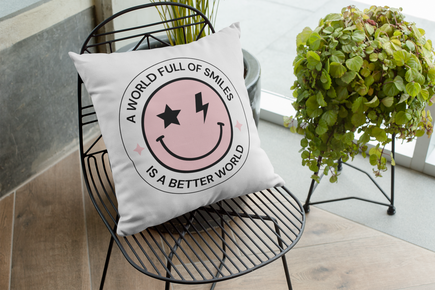 World Full of Smiles Throw Pillow